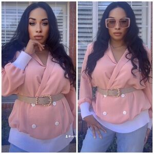 Chic Pink Double-Breasted Blouse- Vault